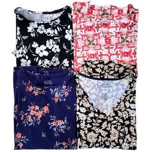 Croft & Barrow Classic Tee Women Small Lot of 4‎ Floral V-Neck Crew Short Sleeve